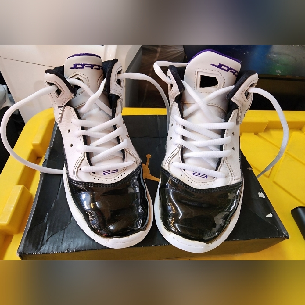 Kids Jordan 13 Retro (PS) White/Black - Court Purple 12c